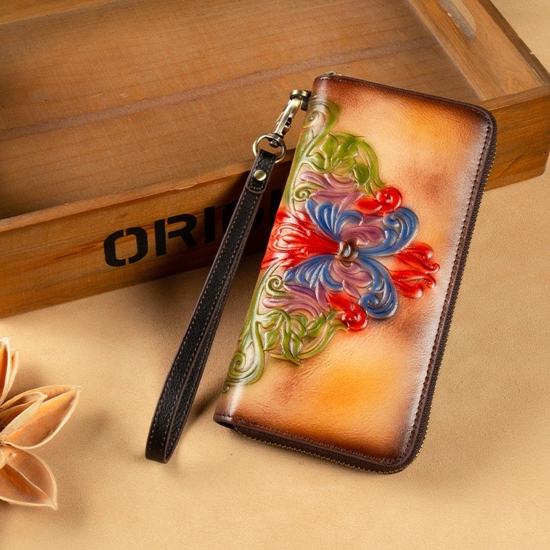 Genuine Leather Long First-Layer Cowhide Wallet Zipper Purse