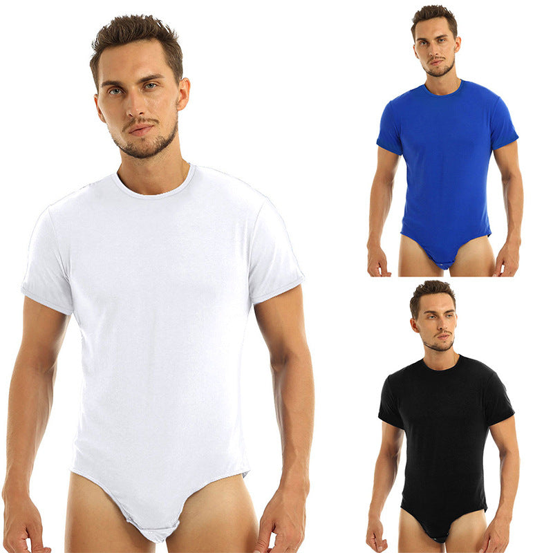 New Short Sleeve Round Neck Button Men's Breathable One-piece Home Pajamas