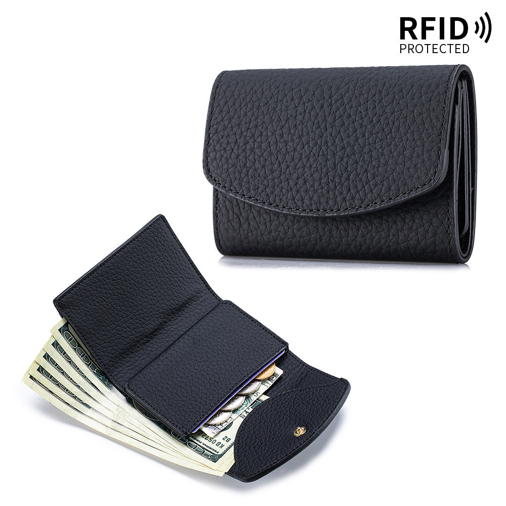 Japanese-style Short Wallet For Women Made From Top-layer Cowhide With A Premium Feel