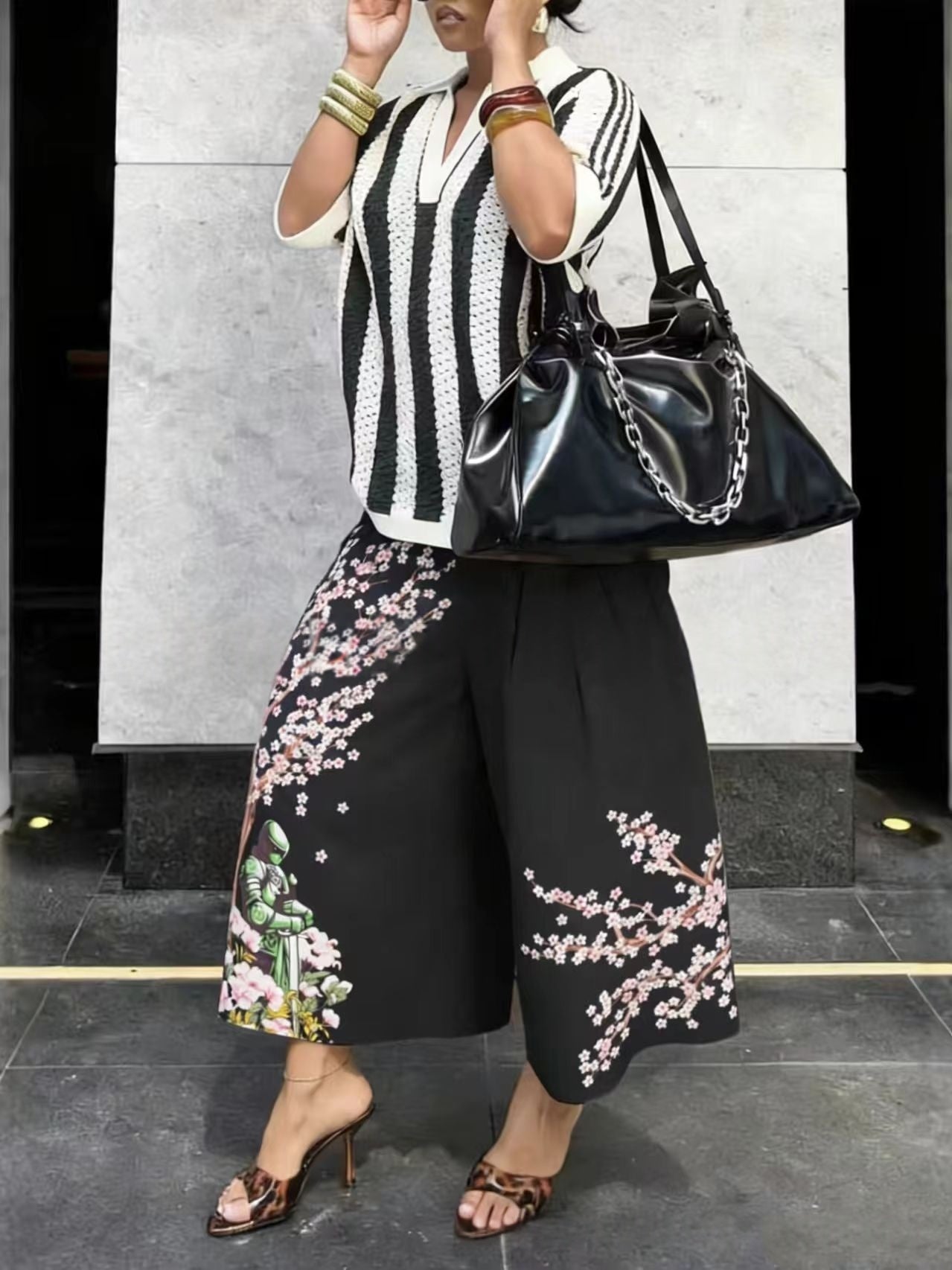 Women's Wide-Leg Cargo-Style Pants with Zipper & Button Detail