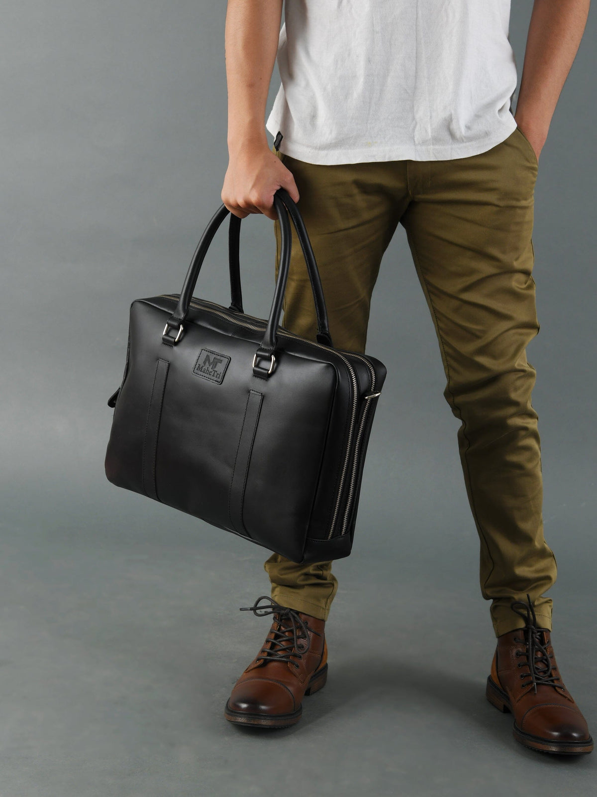 Porte-documents pour ordinateur portable en cuir noir Dixon Black