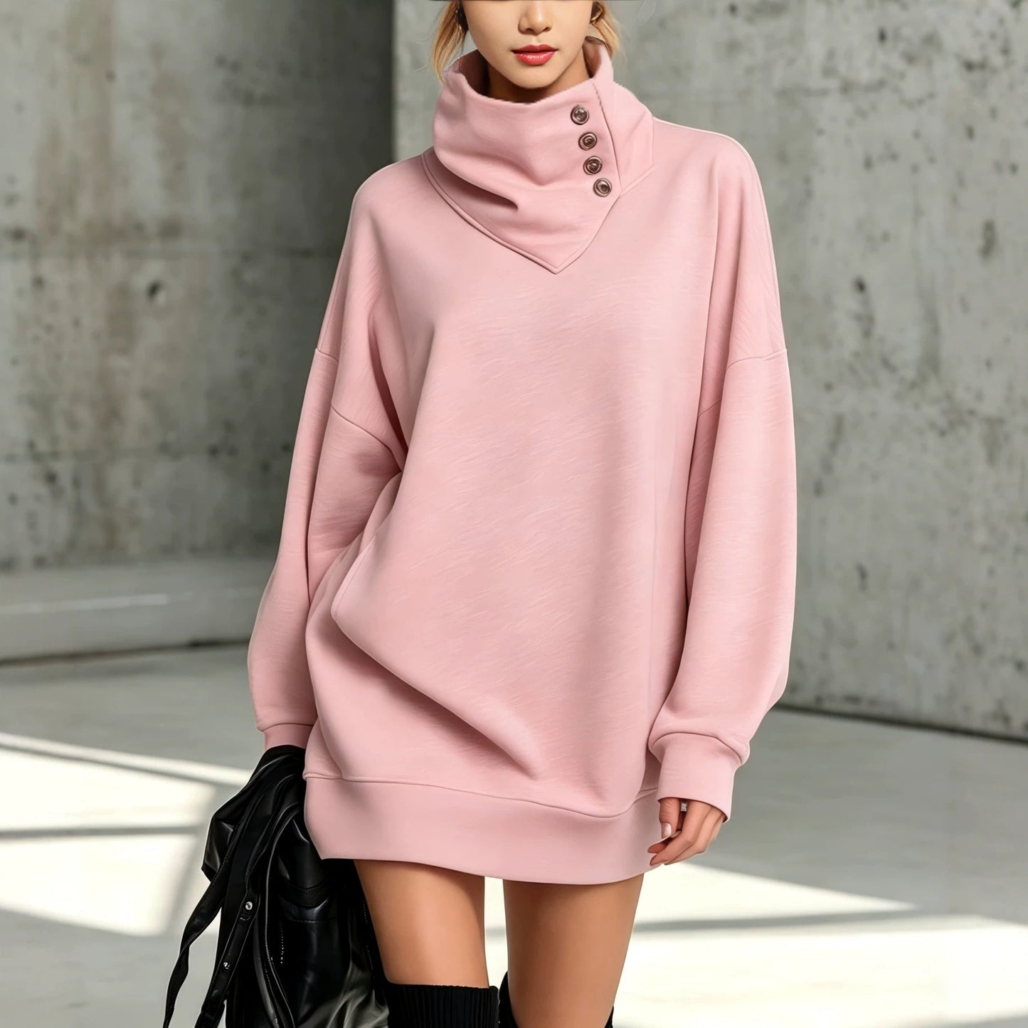 Vintage Loose-Fit Button-Down Mid-Length Womens Sweatshirt