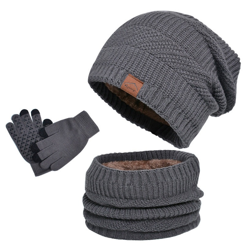 Winter Fleece-lined Warm Hat Scarf Gloves Three-piece Set