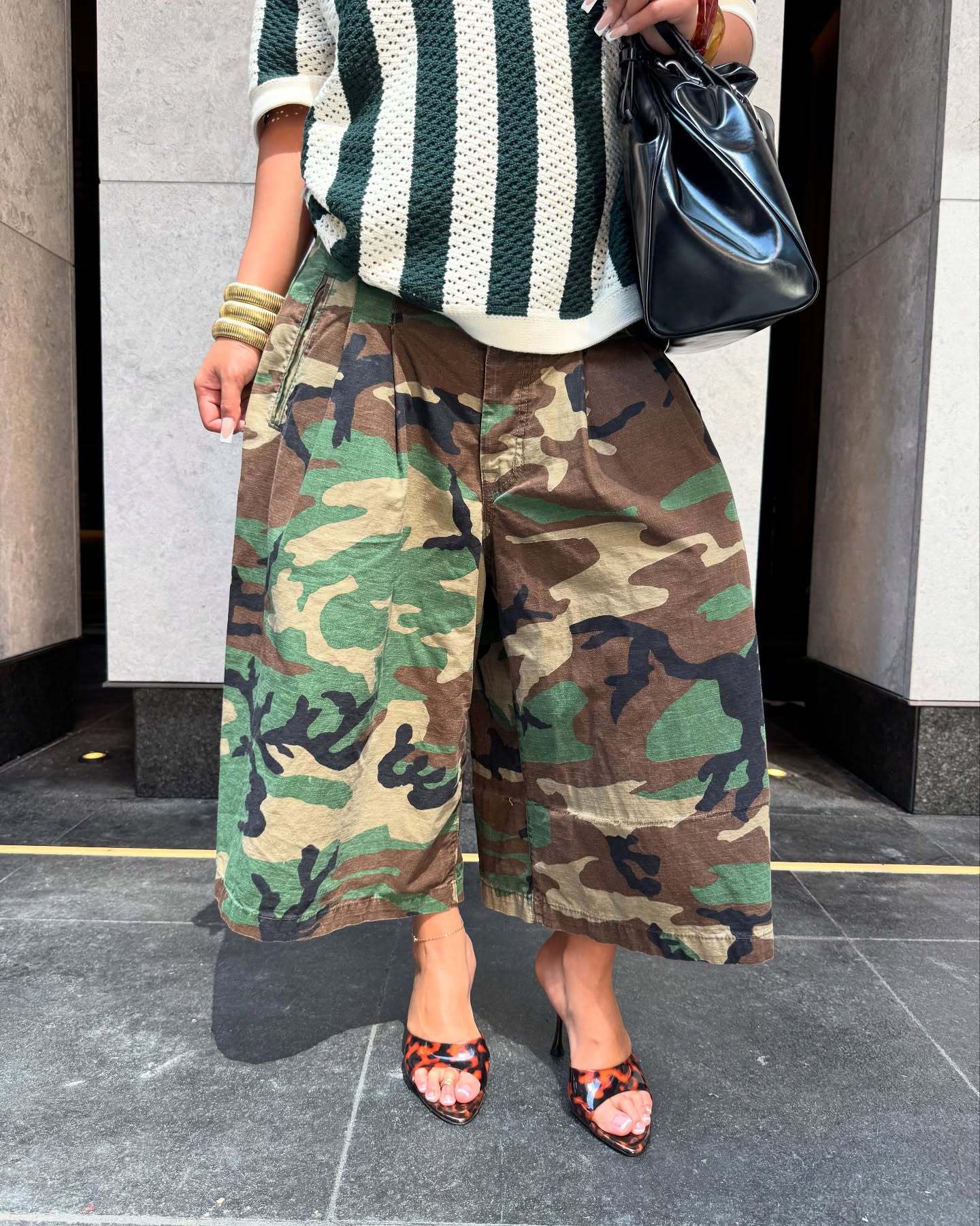 Women's Wide-Leg Cargo-Style Pants with Zipper & Button Detail