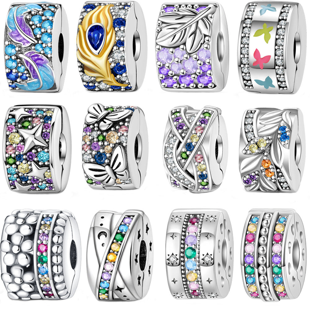 Silver-plated Colorful Zircon Accent Bead DIY Bracelet Charm
