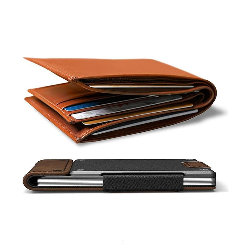 Metal And Leather Pull-Out Mens Wallet