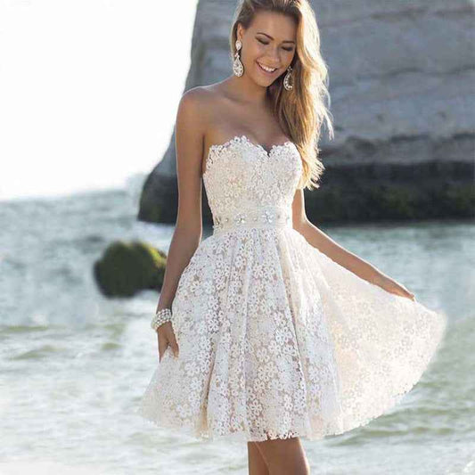 White Breast Wrap Bridesmaids Fluffy Middress Evening Dress Sexy White Floral Wrap Dress Summer