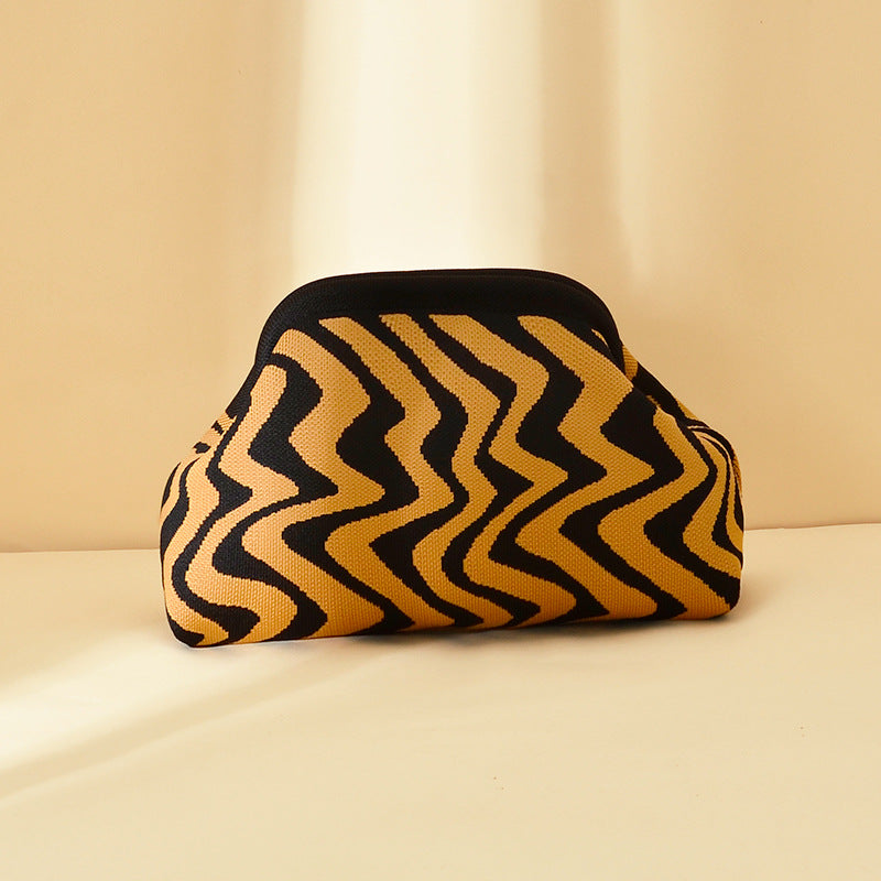 Womens Knitted Bag Striped Clutch