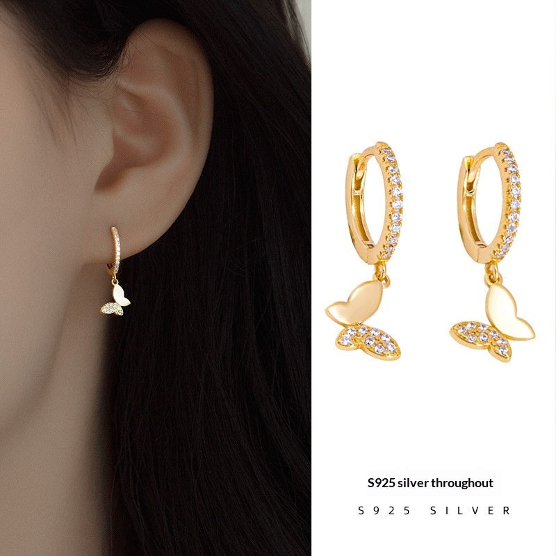S925 Silver Korean-Style Sweet Butterfly Earrings