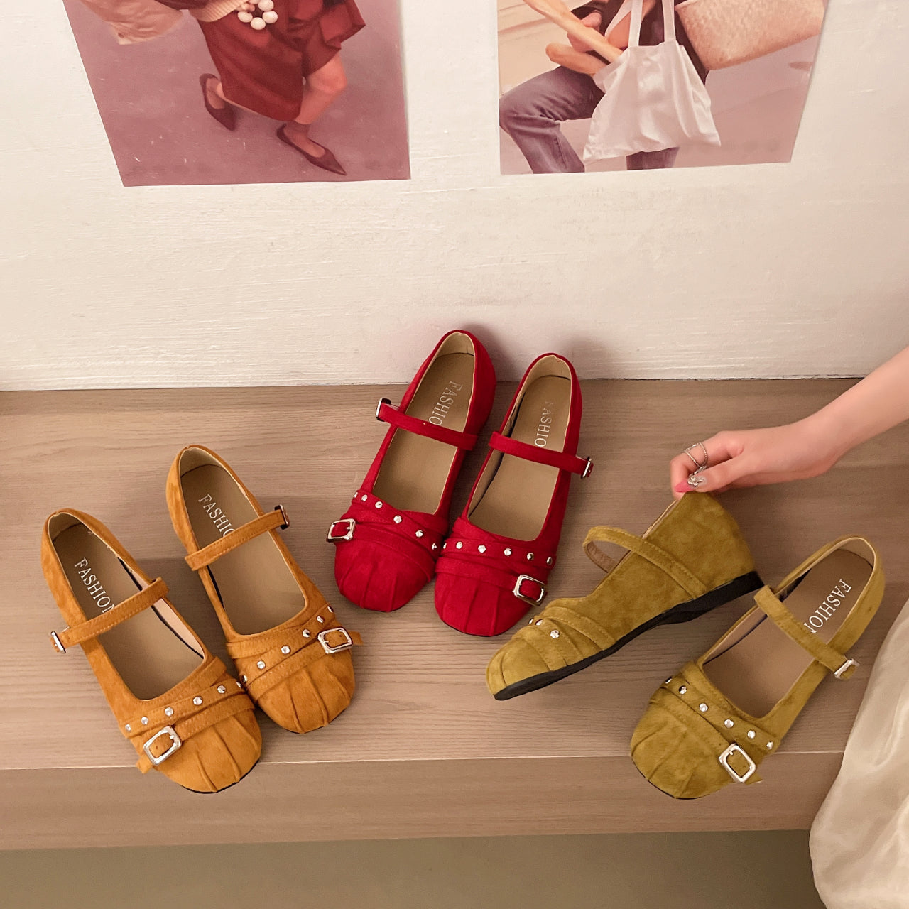 Women Vintage Mary Janes, 2026 Summer New, Inner Wedge Square Toe Ballet Flats, Versatile Flat Slip-On Shoes