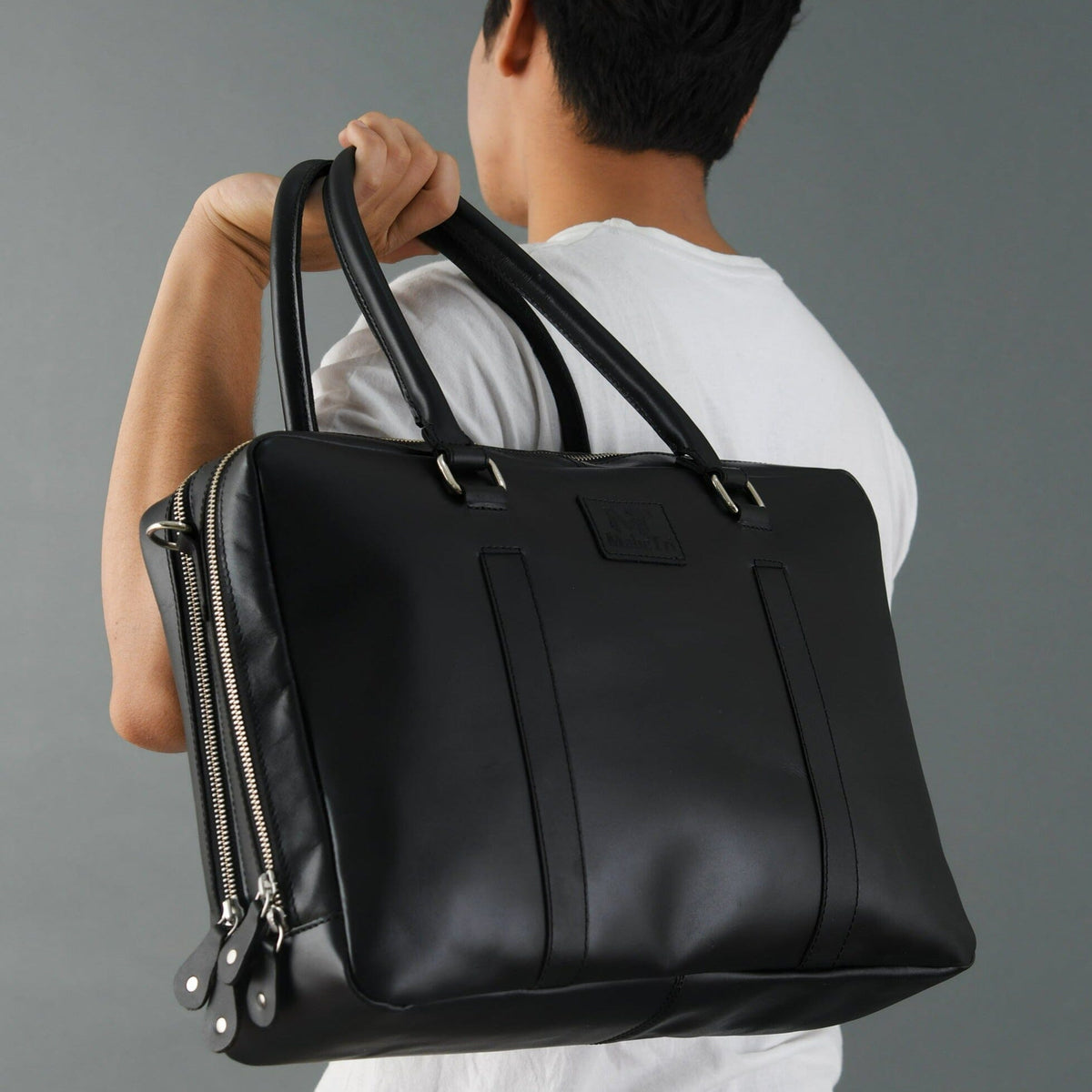 Porte-documents pour ordinateur portable en cuir noir Dixon Black