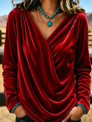 Fashionable Womens Solid-color Long-sleeve Velvet T-shirt