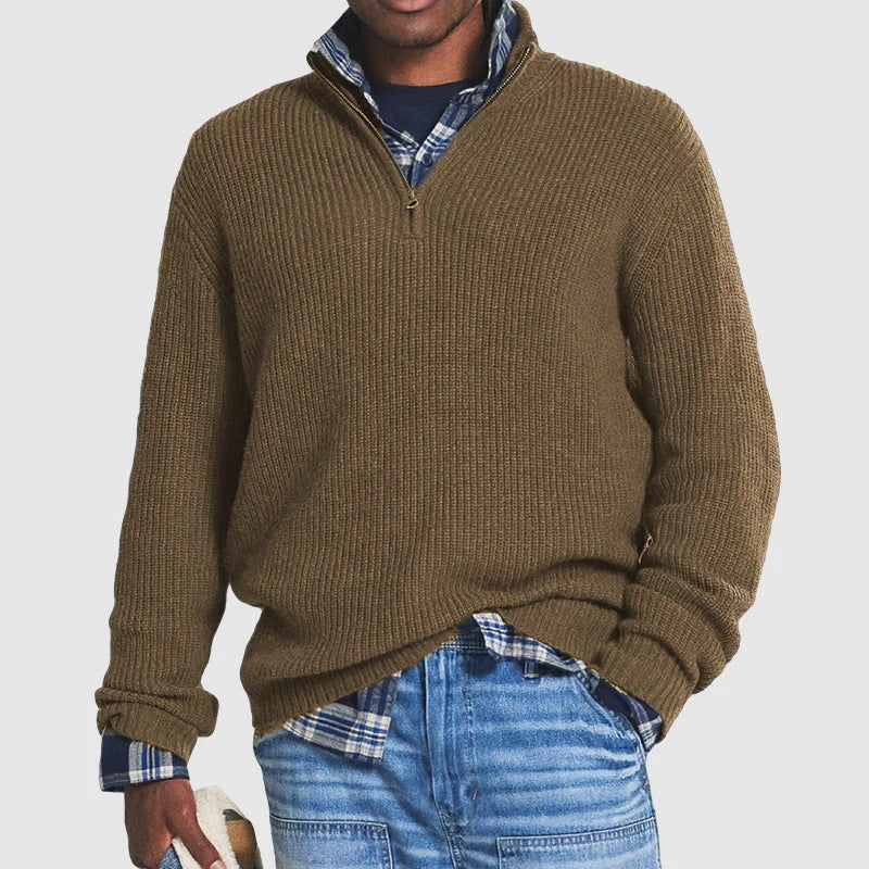 Foreign Trade Men's Business Casual Loose Zip Stand Collar Sweater