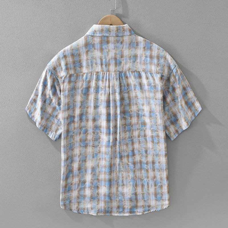 Mens Fashionable Plaid Short-Sleeve Shirt