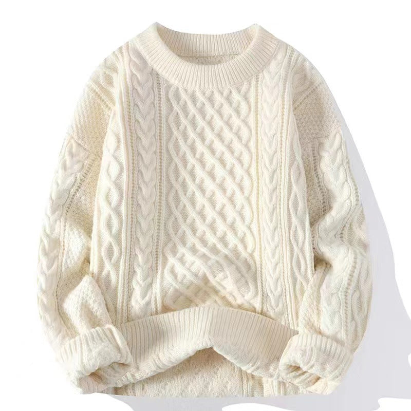 Round-neck High-neck Fleece-lined Solid-color Sweater