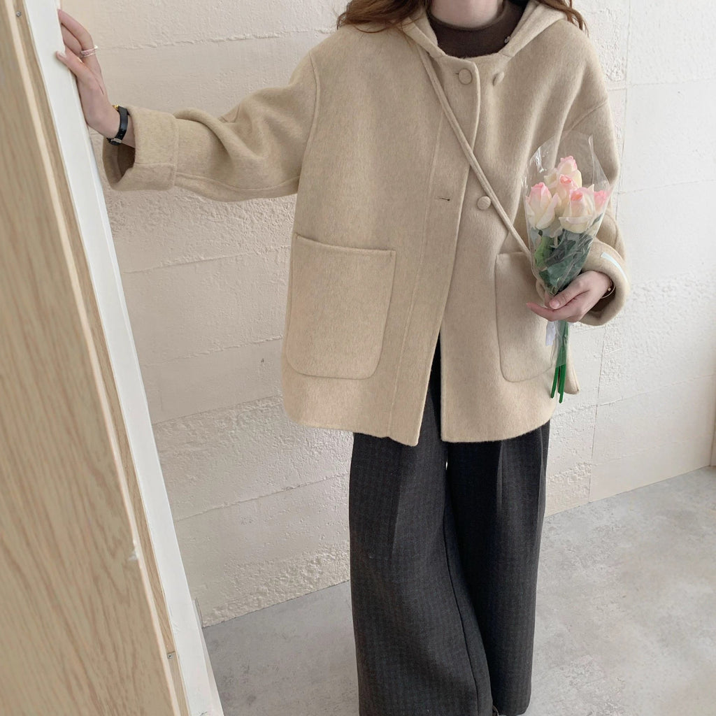 Alpaca Wool Hooded Double-faced Wool Coat