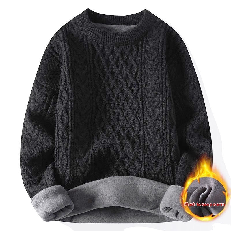 Round-neck High-neck Fleece-lined Solid-color Sweater