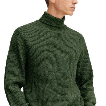 Mens Casual Solid-color Turtleneck Sweater With Vertical Stripes