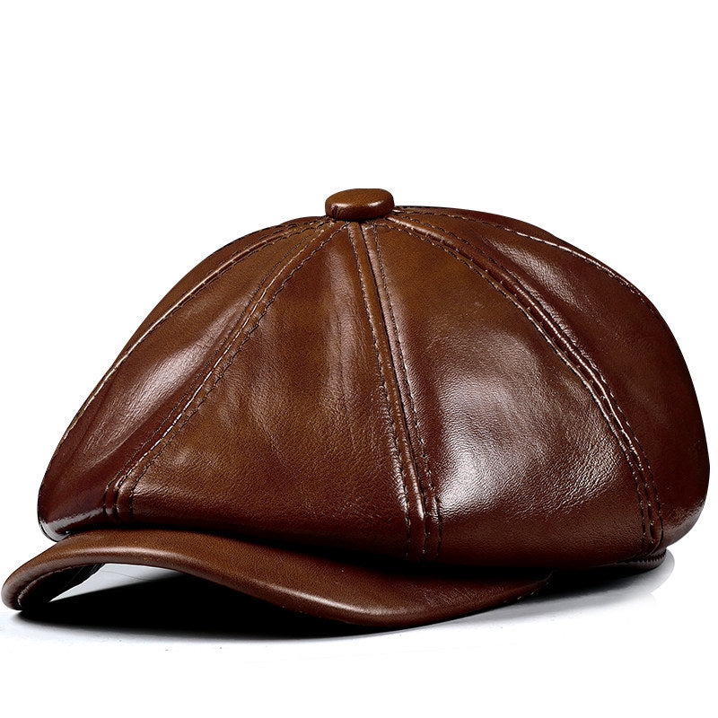 Mens Vintage Beret Leather Octagonal Cap