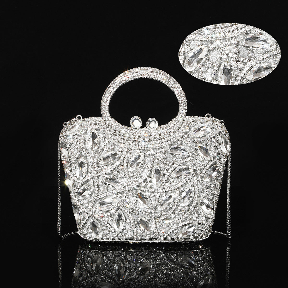 High-end Luxurious Heavy-Embroidered Shiny Champagne Bottle Rhinestone Evening Bag