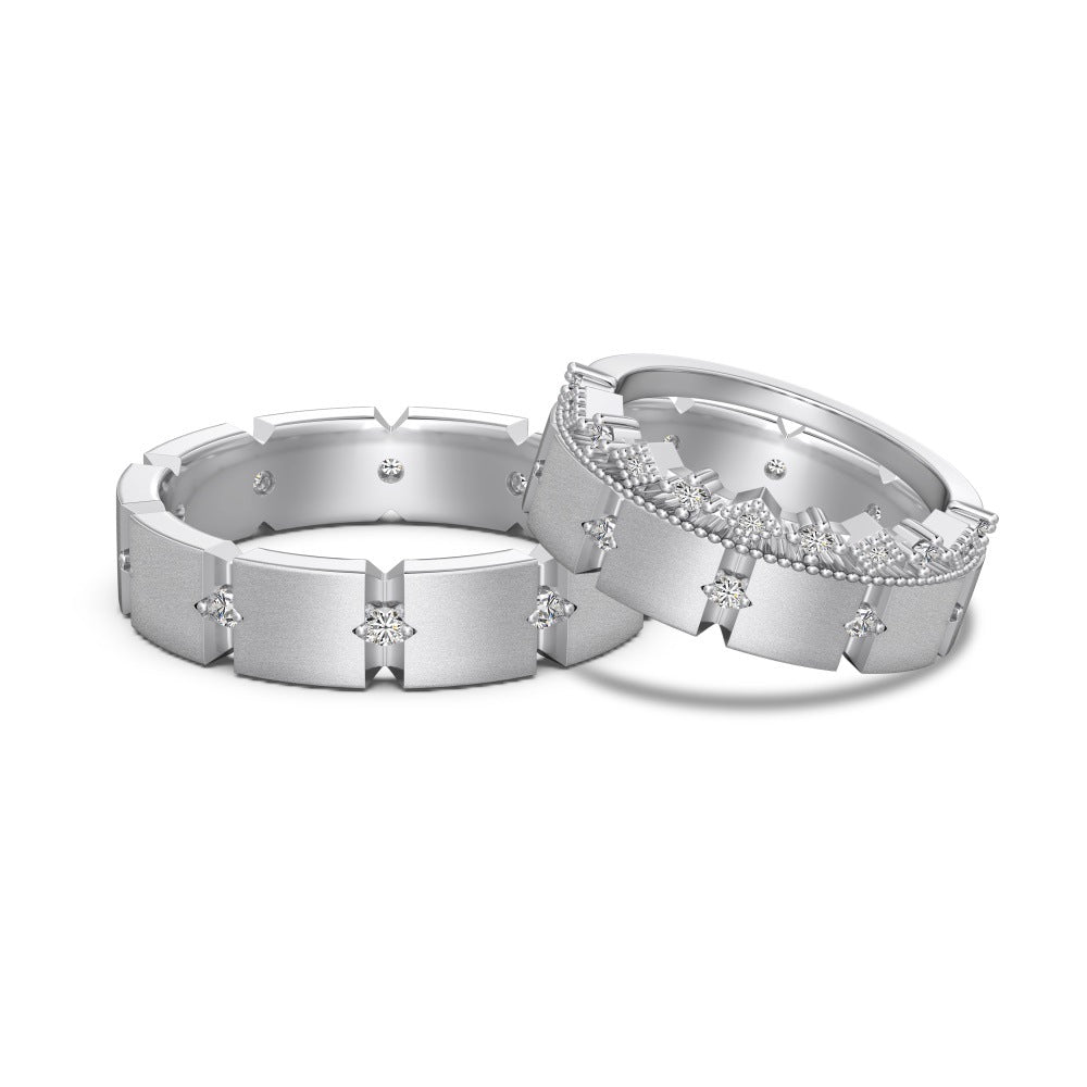 S925 Sterling Silver Men And Women Couple Rings Personality Fashion Round Zirconium Gang Drill Slim Ring Simple All-match