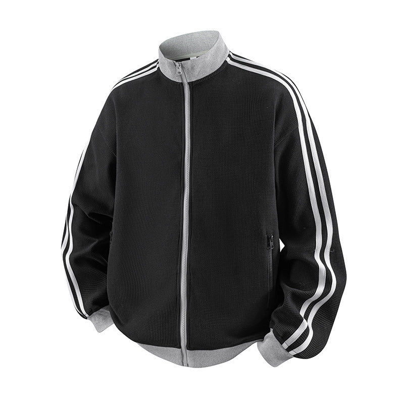 Striped Stand-Neck Preppy-Style Casual Sports Retro Jacket