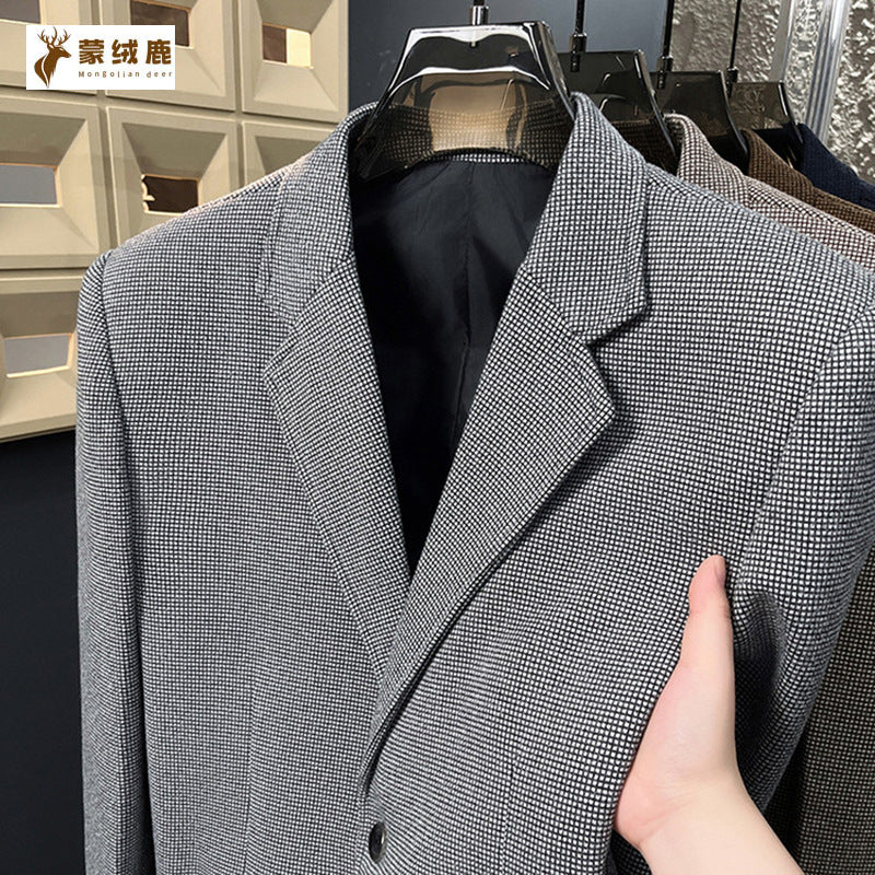 Lightly Mature-style Casual Mens Heavy Wool Suit For Spring And Autumn