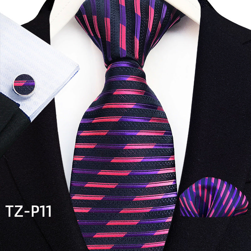 Mens Plaid Formal Tie Pocket Square And Cufflinks Three-Piece Set