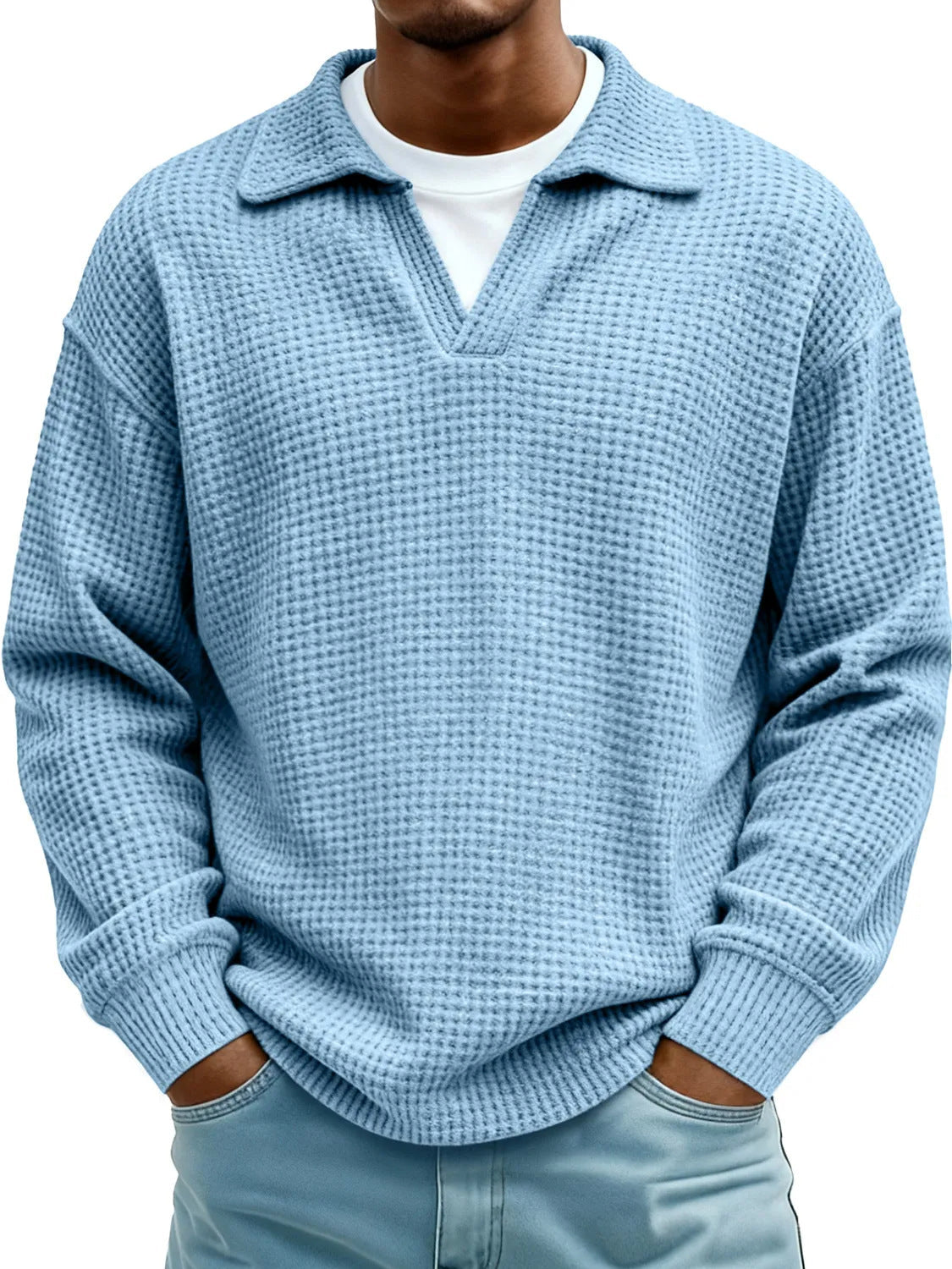 Waffle-Paneled Polo Shirt Mens Lapel Knitwear
