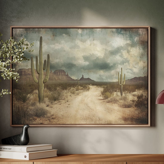 Route de campagne désertique – Art mural paysager de style western vintage