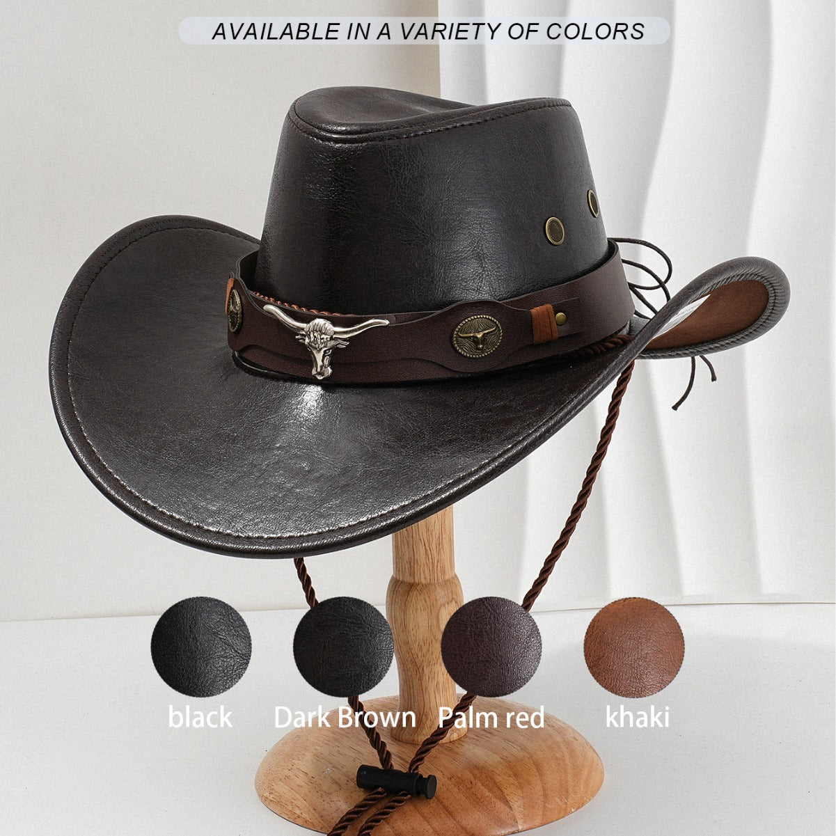 PU Leather Metal 3D Ox-Head Retro Curved Belt Denim Hat