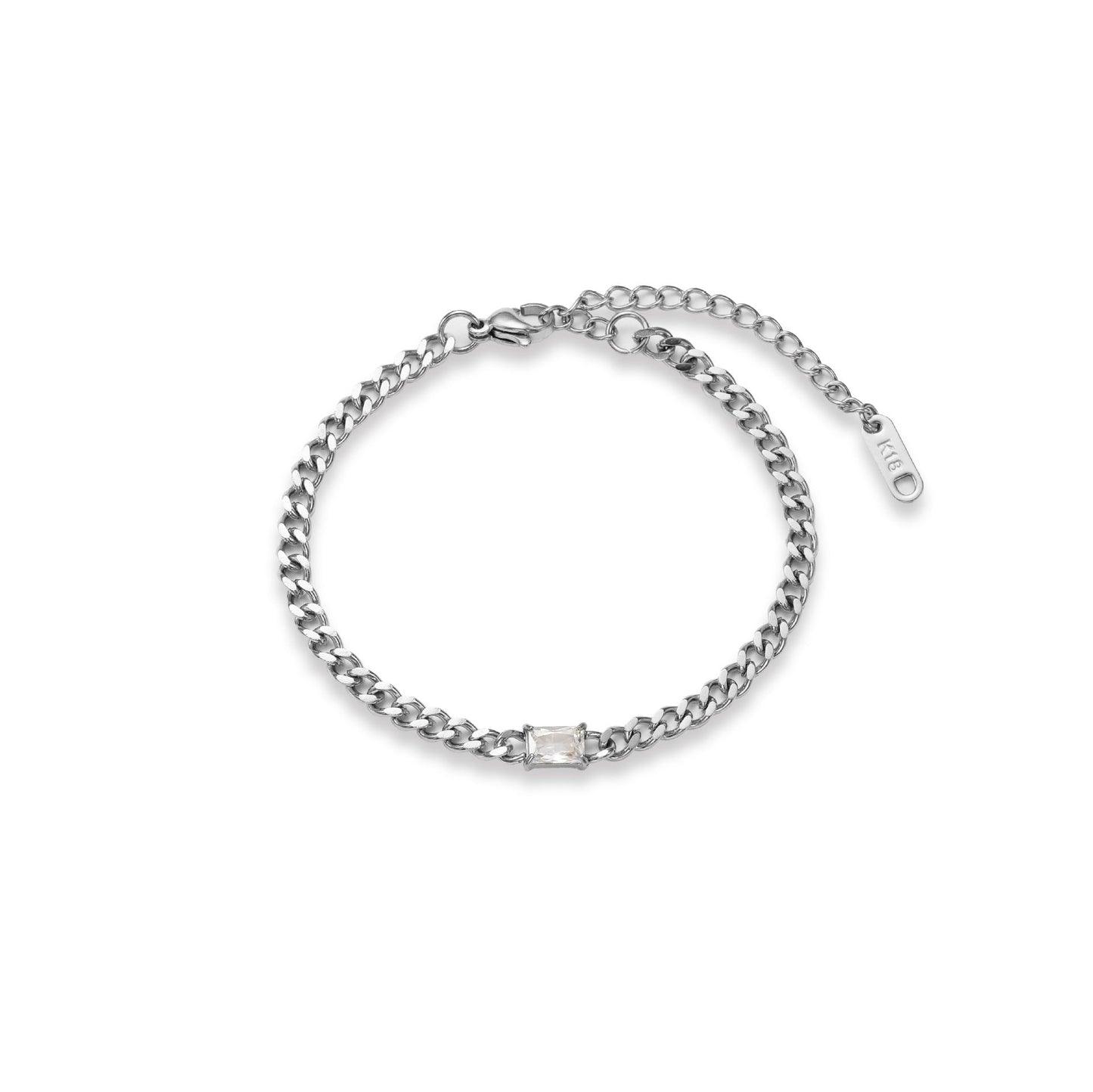 Fashion Titanium Steel Matte Chain Water Drop Zircon Bracelet Set