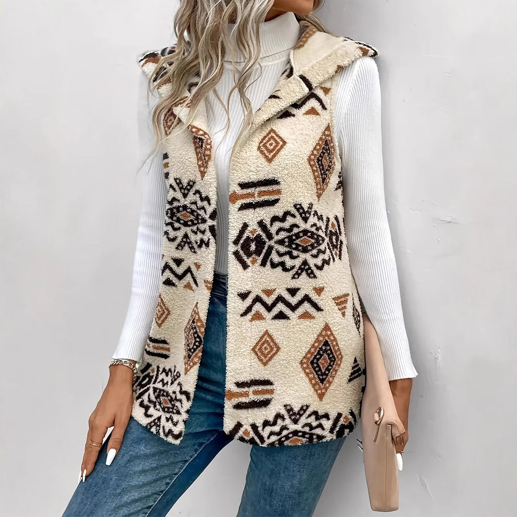 Women's Double-sided Printed Hooded Vest