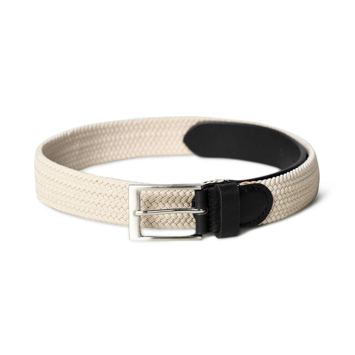 Ceinture en toile tressée crème et noire avec cuir