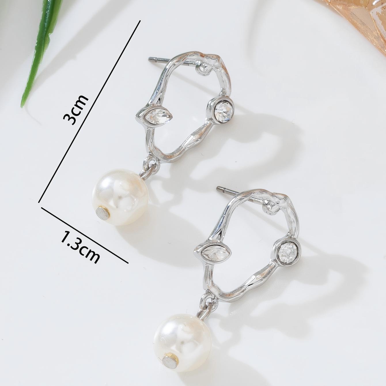 Ins Style Twisted Earrings, Exquisite Rhinestone Pearl Stud Earrings, Versatile Temperament Daily Commute Jewelry For Girls