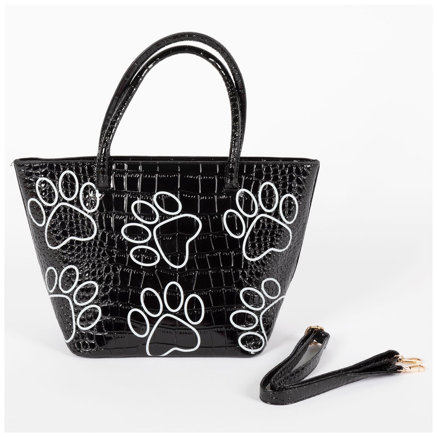 Patterned Paw Faux Leather Handbag