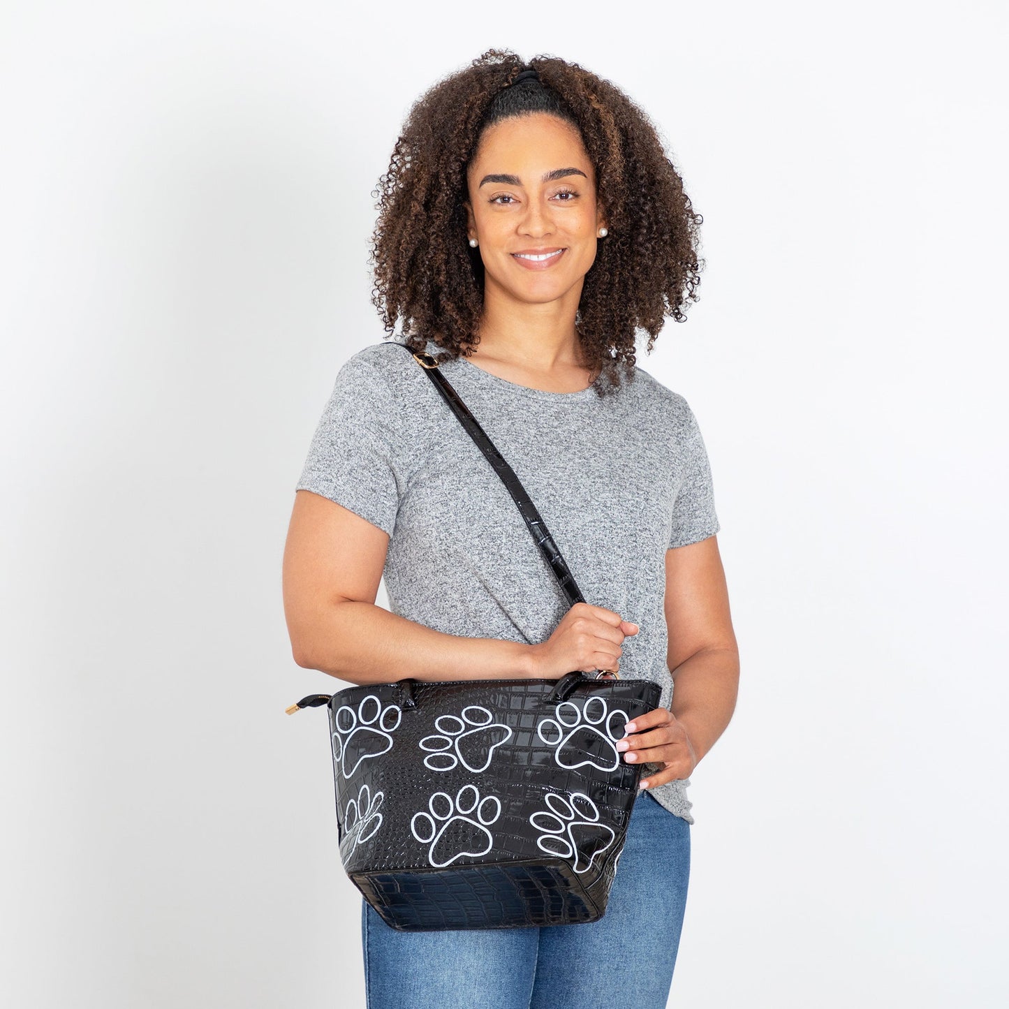 Patterned Paw Faux Leather Handbag
