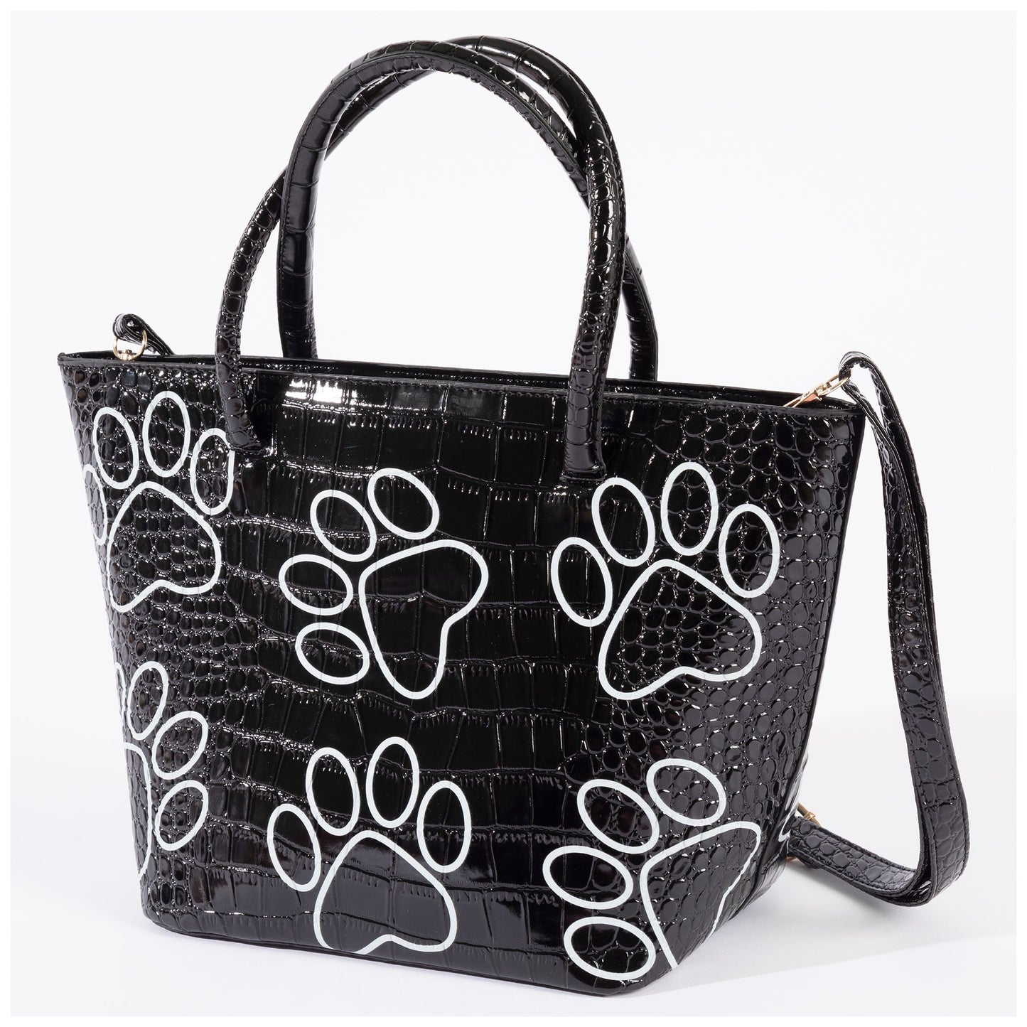 Patterned Paw Faux Leather Handbag