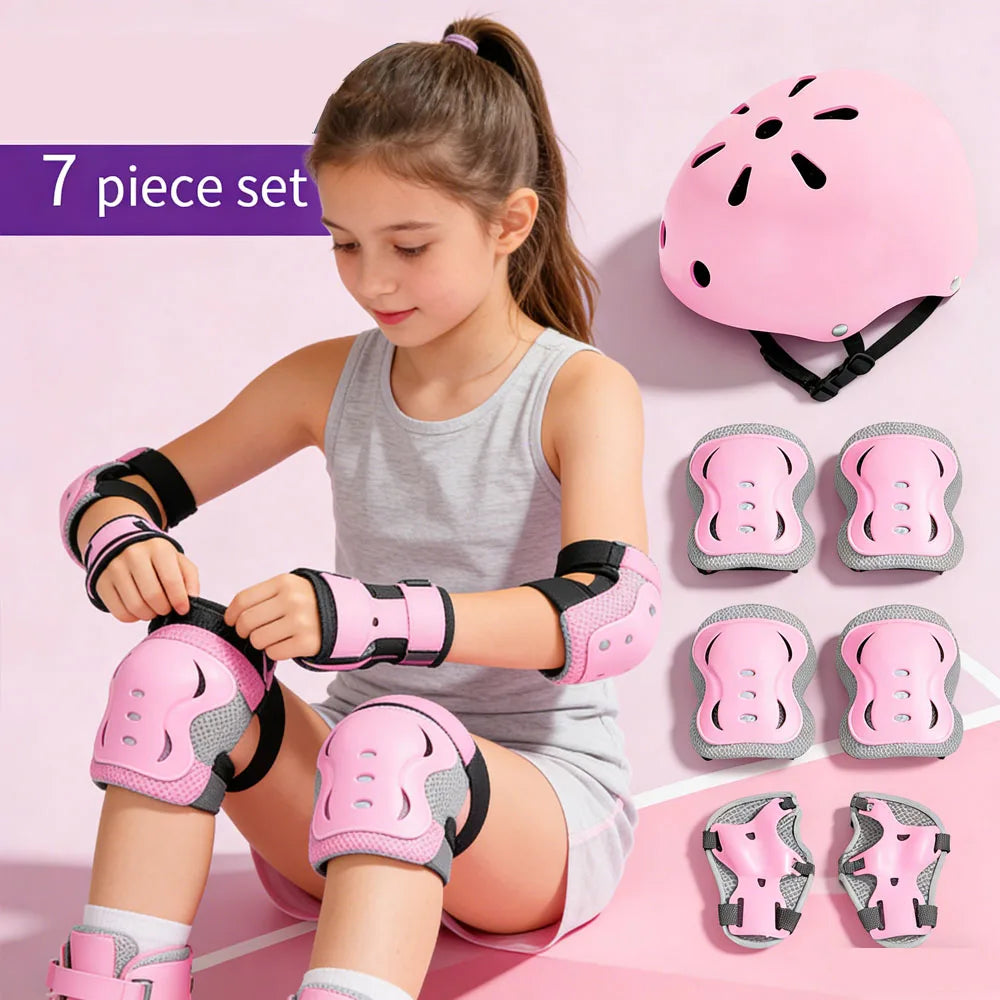 7Pcs/Set Kids Age with Wrist Guard and Knee Pads Elbow Pads Adjustable Protective Gear for Toddler Skating Cycling Scooter