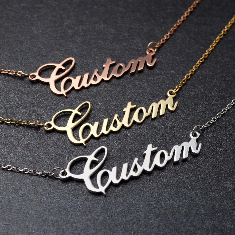 Stainless Steel Name Necklace Electroplated With Real Gold In English