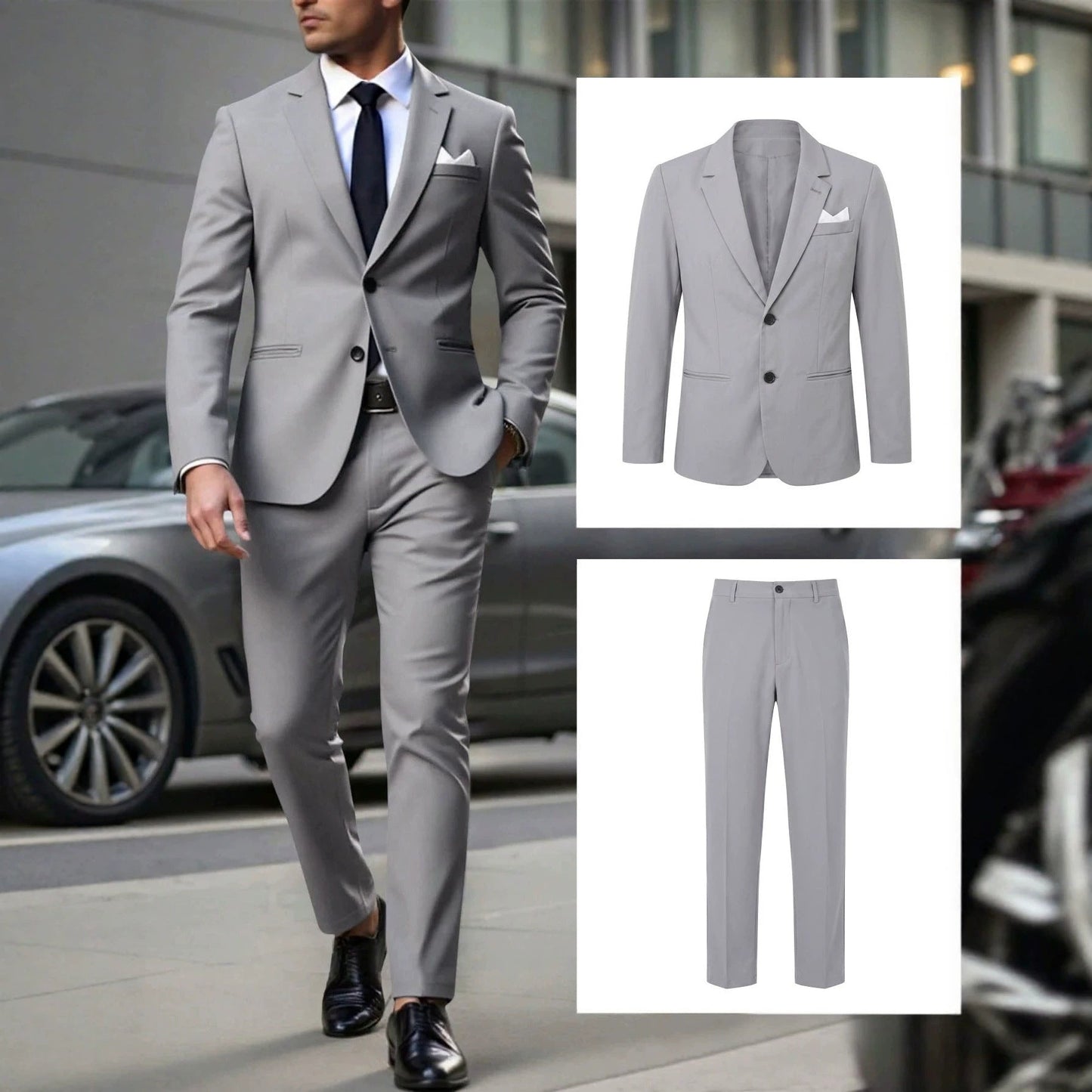 Mens Solid-Colored Business Gentleman Formal Suit With Long Trousers