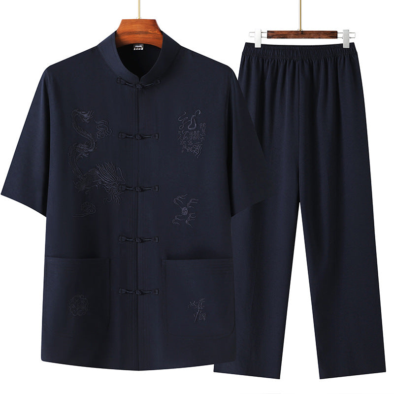 Traditional Chinese Knot Buttons Solid-color Design Trousers