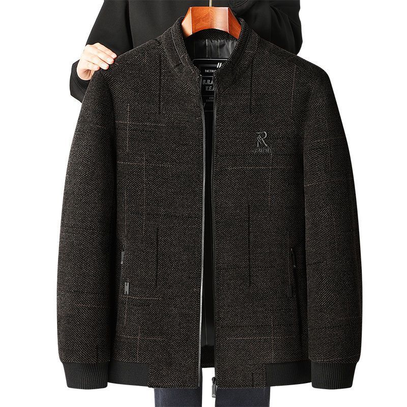 Men's Casual Jacket for Middle-Aged and Elderly Spring Autumn Loose Fit Solid Color