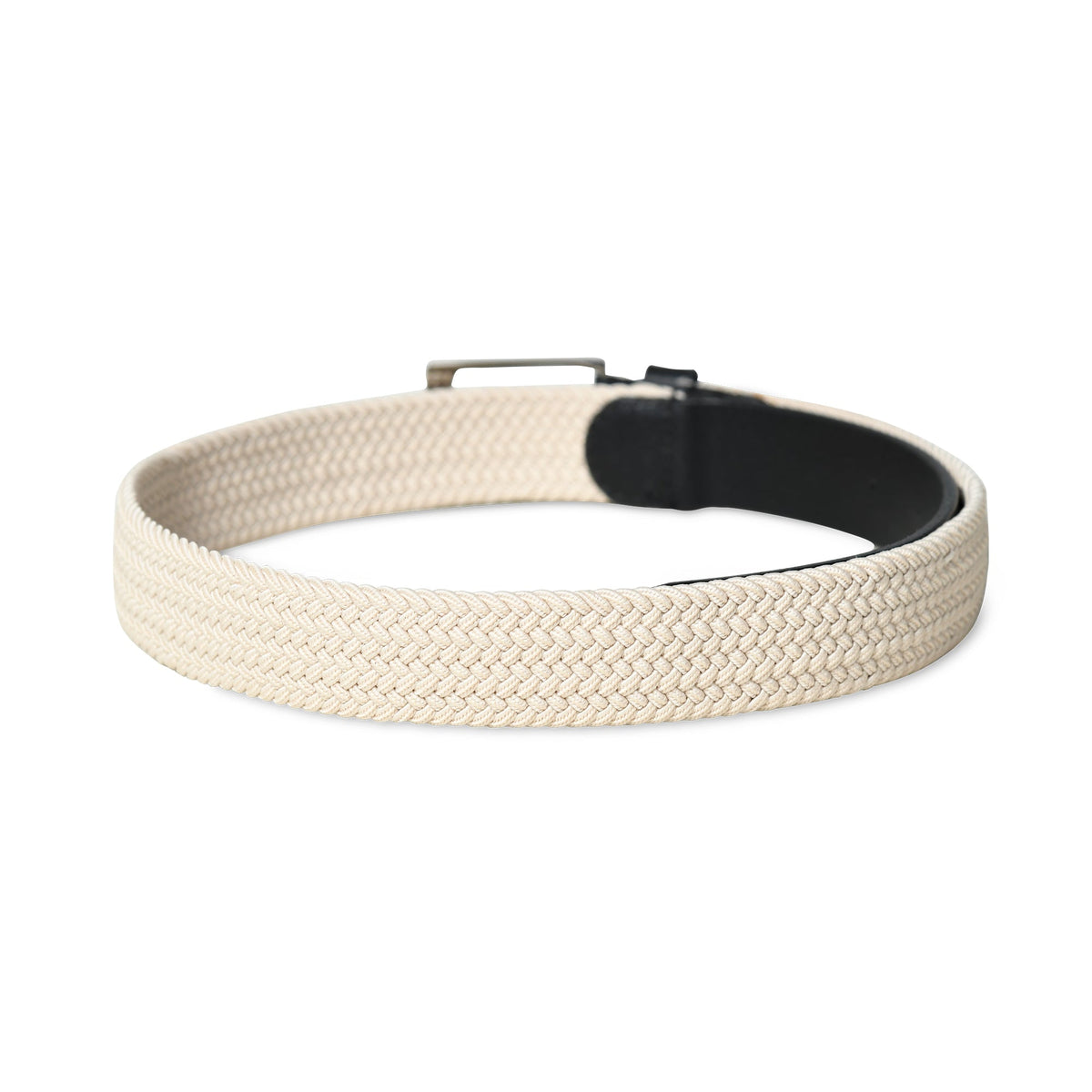 Ceinture en toile tressée crème et noire avec cuir