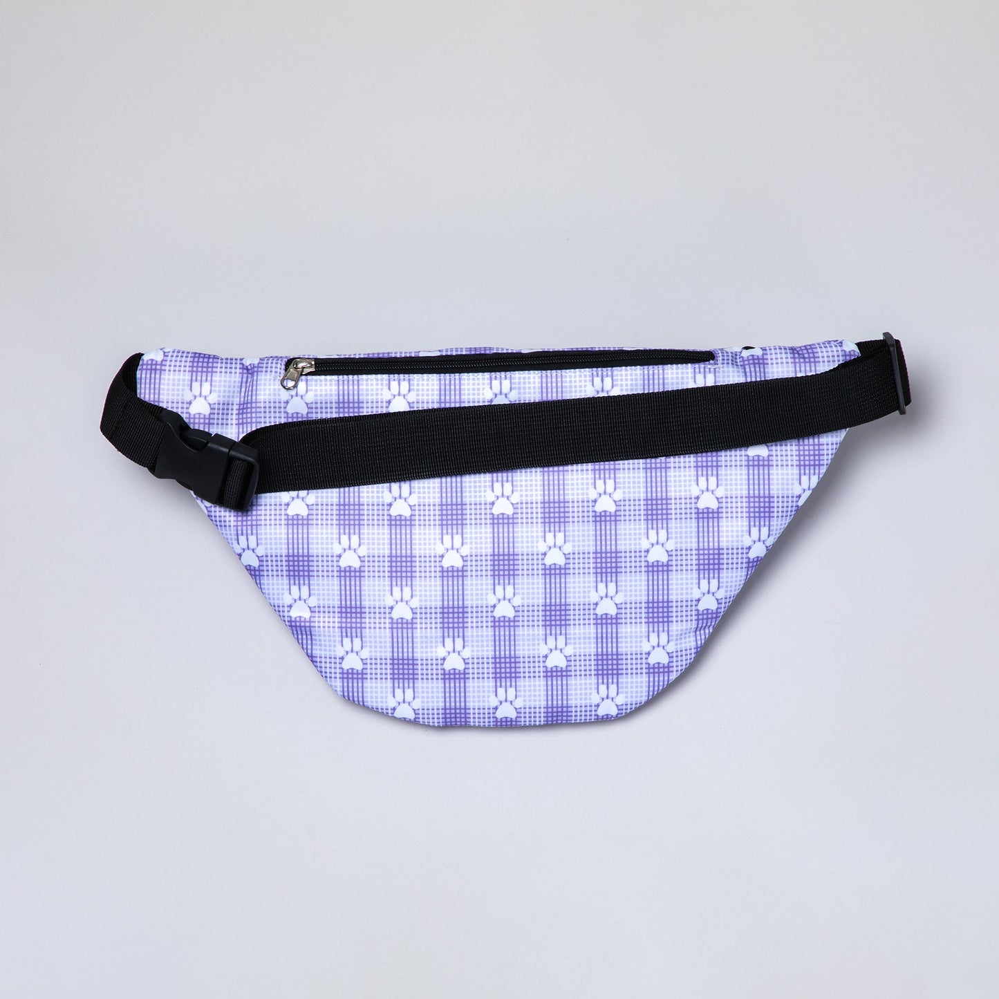 Plaid Paw Print Large Fanny Pack with 3 Zippered Pockets