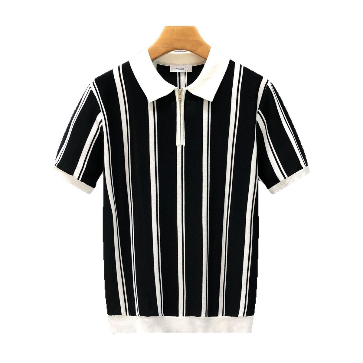 Mens Half-Zip Short-Sleeve Striped Polo Shirt