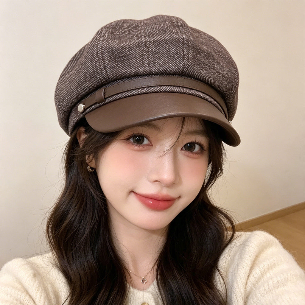 Cross-border Fashion Retro Denim Patch PU Leather Belt Buckle, Newsboy Hat, Casual And Versatile, Artistic Style Painter's Hat