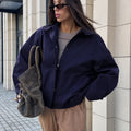 Womens American Workwear Style Stand-Neck Short Jacket