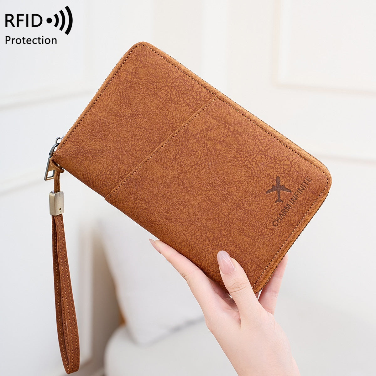 Cross-border RFID-blocking Passport Holder Long-style Zippered Passport Case Multi-functional Travel Document And Ticket Organizer