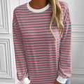 Navy Striped Crew-neck Long-sleeve Loose-fitting Top